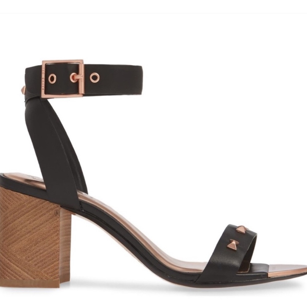 Ted Baker London black and gold Studded Block-Heel Sandals